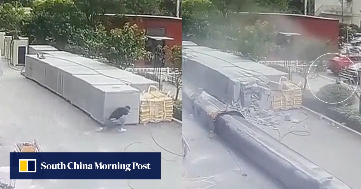 Narrow escape as falling crane in China almost crushes man