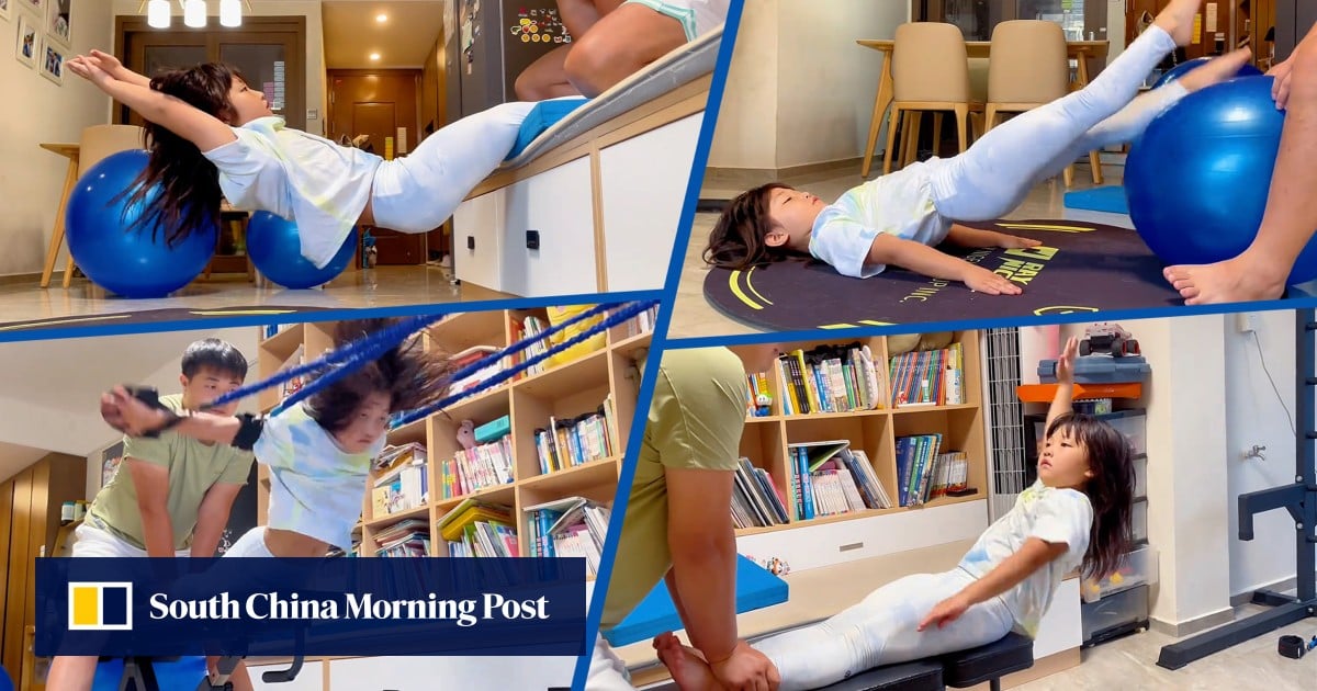 Chinese girl, 7, develops swimming passion, gets core strength training from dad
