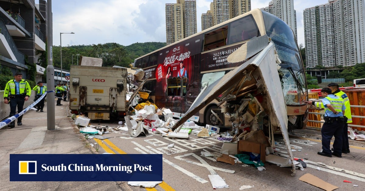 12 injured in bus-truck collision in Hong Kong residential district
