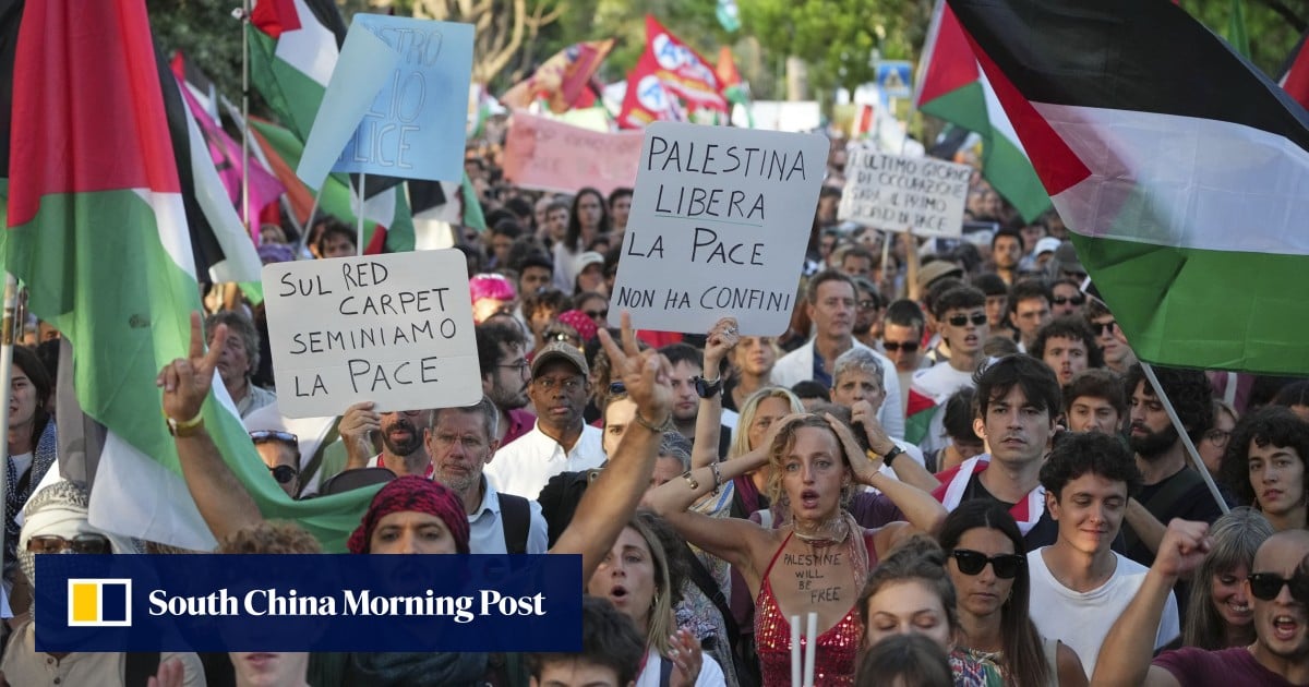 Protesters rally near Venice Film Festival against Israeli siege of Gaza