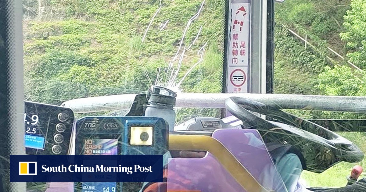 Hong Kong bus driver escapes death as metal pole pierces windscreen, hits chest