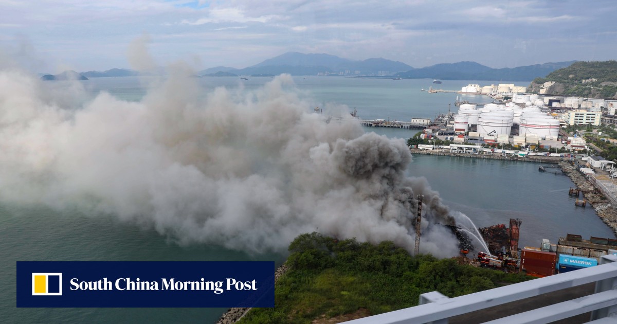 Firefighters battling fire raging for 7 hours at Hong Kong recycling site Firefighters battling fire raging for 7 hours at Hong Kong recycling site