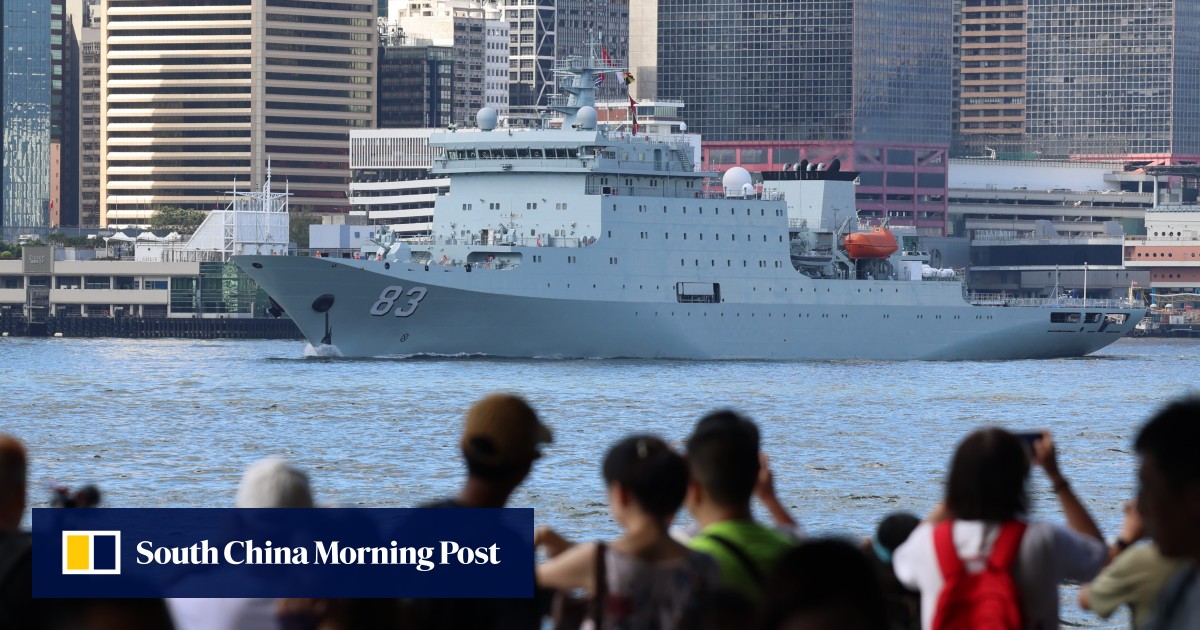 Hong Kong PLA Naval Ships Farewell Crowds