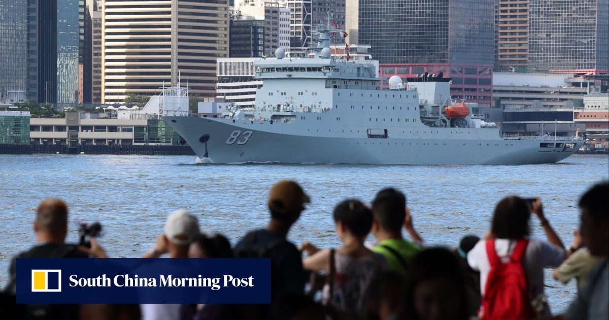 Crowds gather at Hong Kong’s Victoria Harbour to bid farewell to PLA naval ships