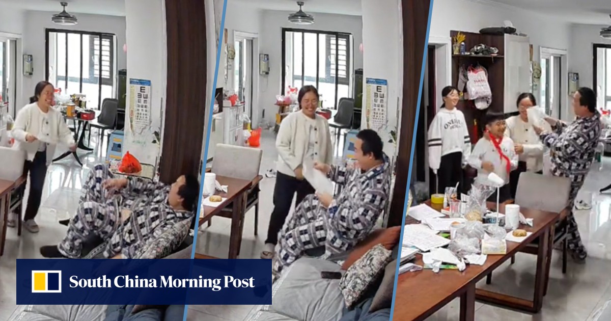 Clip of China parents celebrating son passing exam goes viral as dad values boy’s happiness