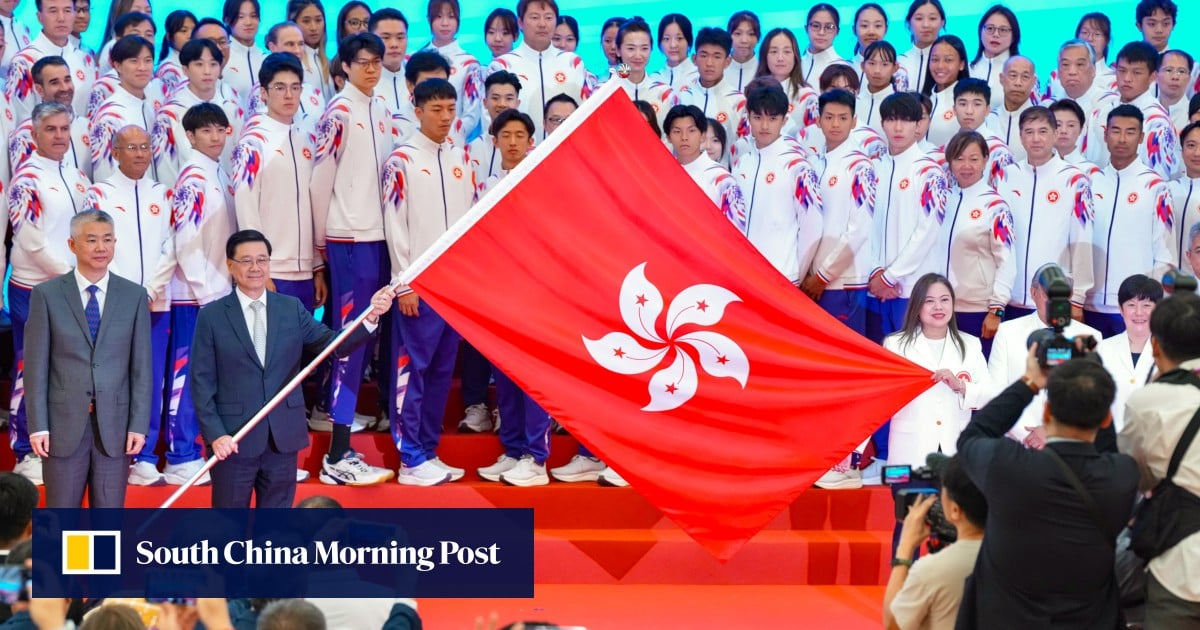 Hong Kong head John Lee gives flag to National Games team, as cash awaits winners