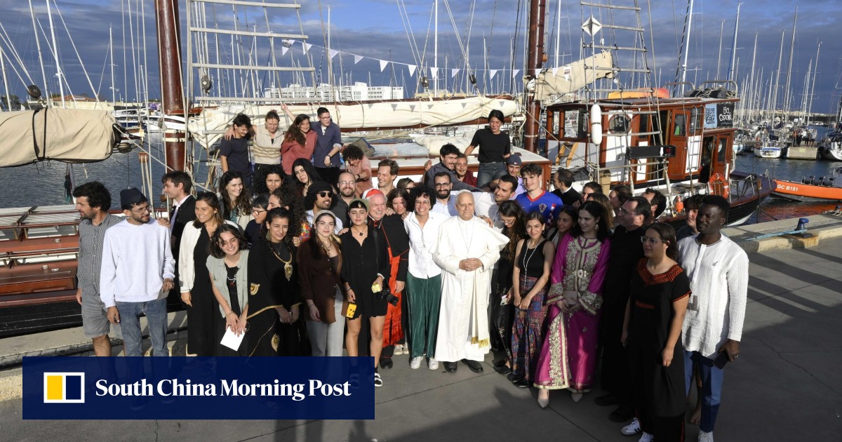 Pope Leo visits ship sailing the Mediterranean on peace mission
