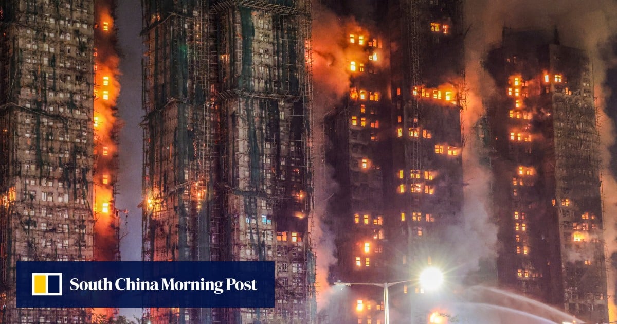 What is role of property management giant ISS at blaze-ravaged Hong Kong estate?