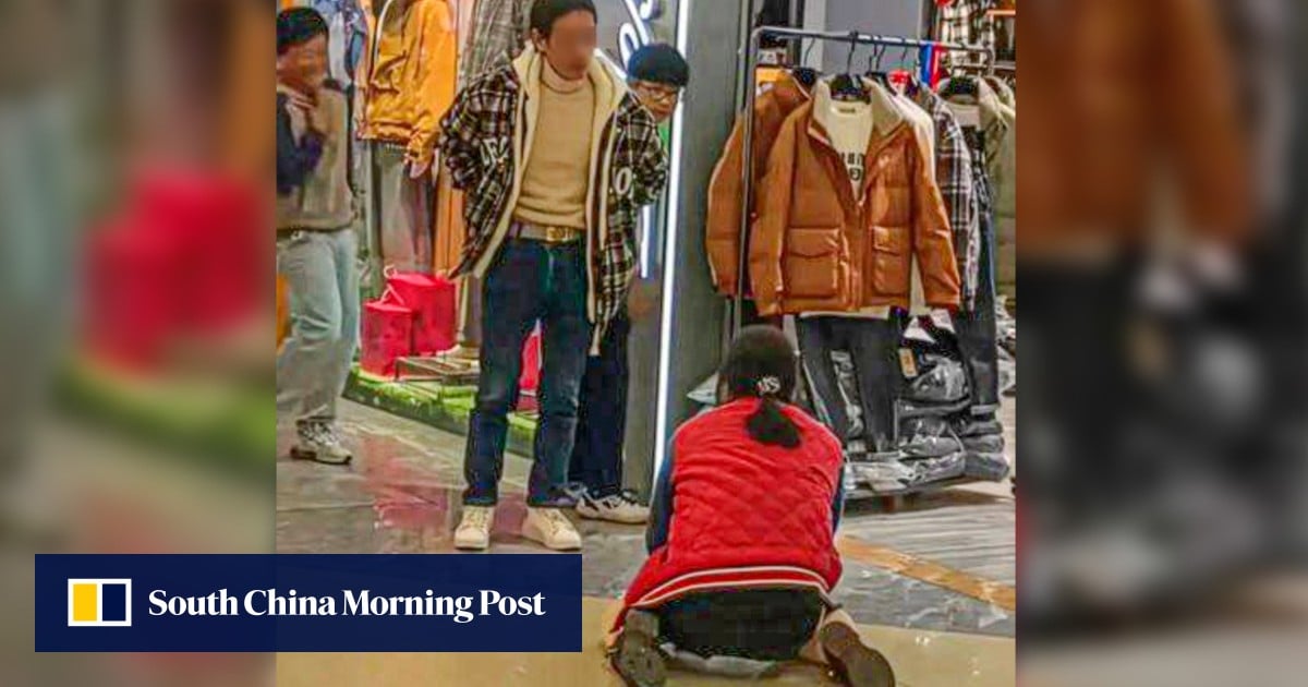 China husband makes wife kneel, beg him to buy down jacket in shop, sparking public outrage