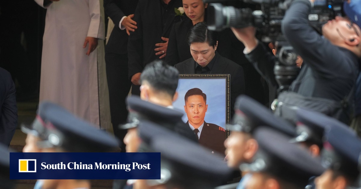 Fallen firefighter honoured in funeral rites as Hongkongers gather to pay last respects