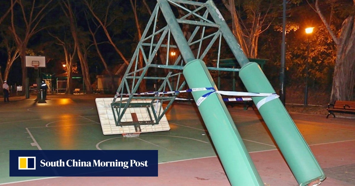 Basketball post collapses at Hong Kong playground, injuring 20-year-old man