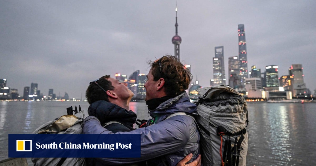 French duo reach Shanghai, China, after walking over 12,000km in 518 days