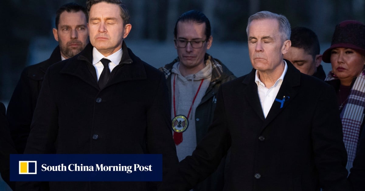 Canada’s Carney, opposition leader hold hands during school shooting vigil