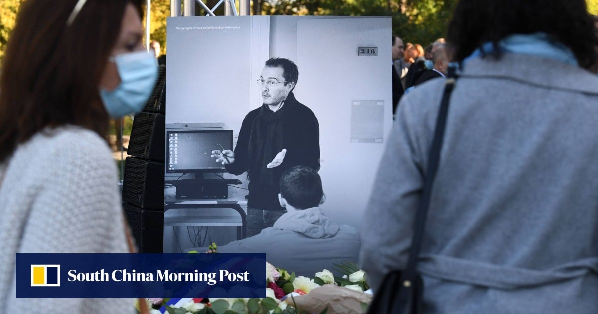 French court reduces prison terms for 3 people involved in 2020 teacher beheading