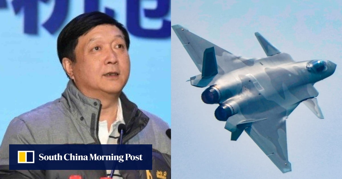 Composite image of Chinese aircraft designer Yang Wei and a J-20 fighter jet