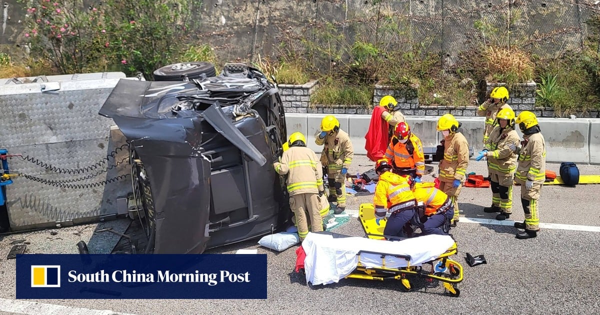 Truck driver injured as vehicle slams into fire engine on Hong Kong highway