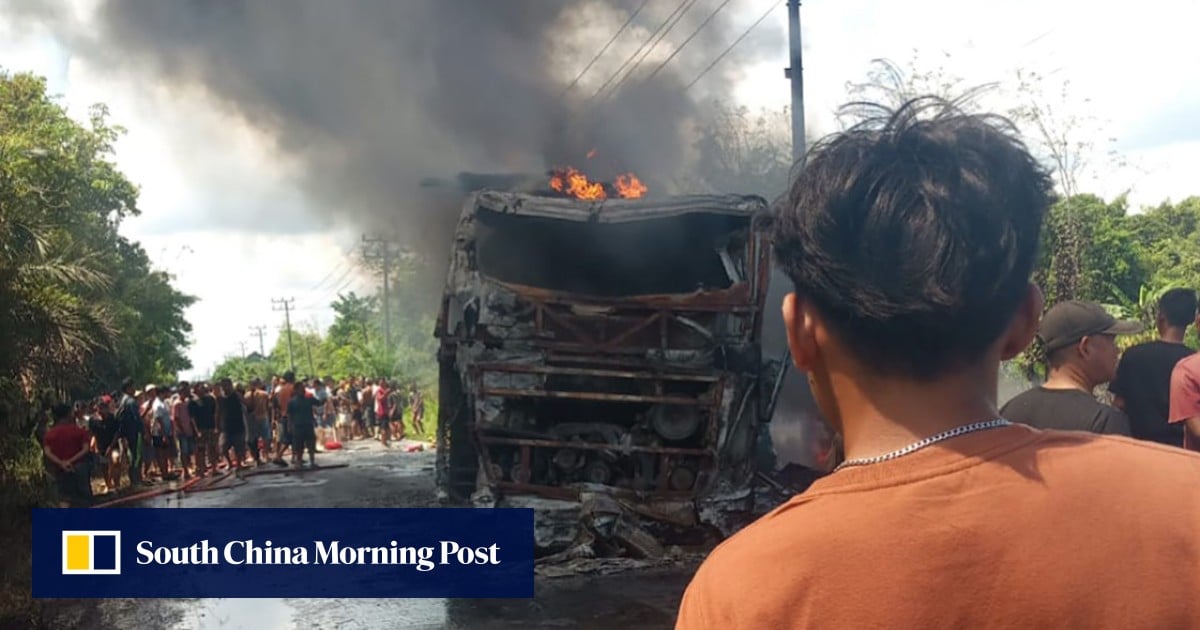 Bus and oil tanker collide in Indonesia, killing at least 16 people