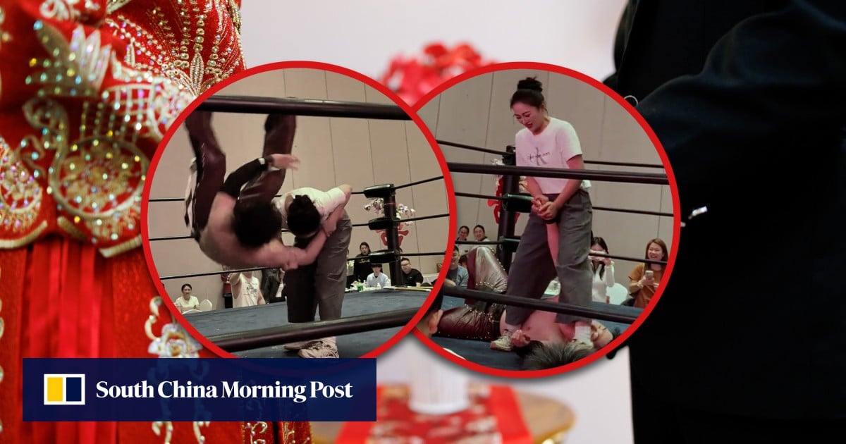 China couple make wedding day by hosting wrestling match, loser faces housework