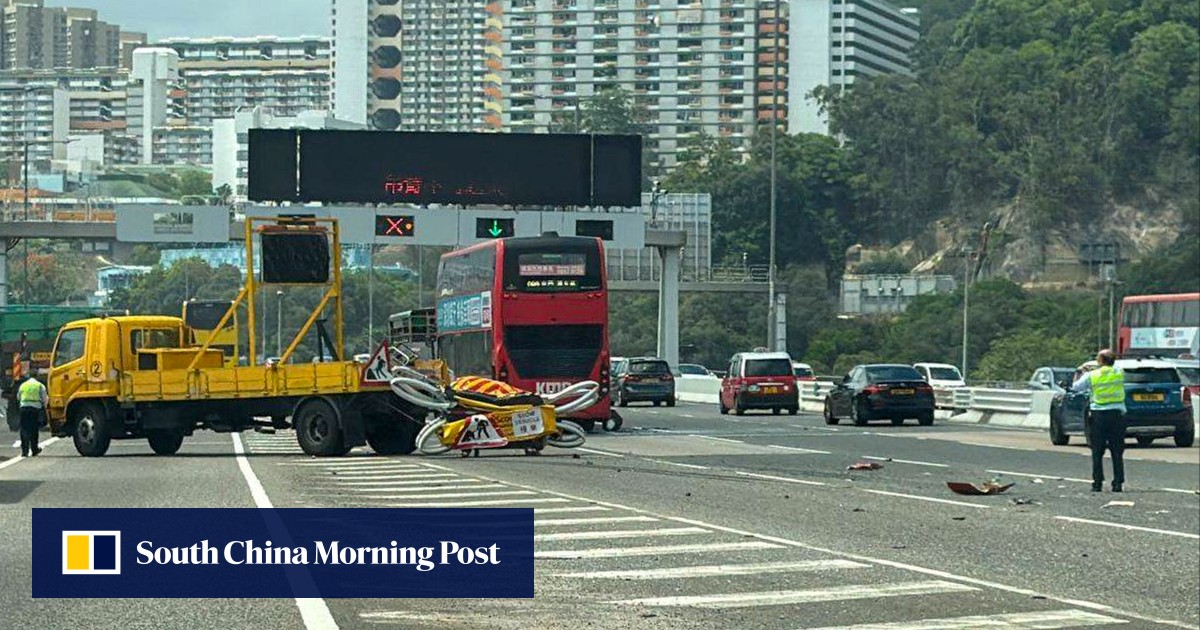 24 injured after double-decker KMB bus crashes into highway maintenance truck