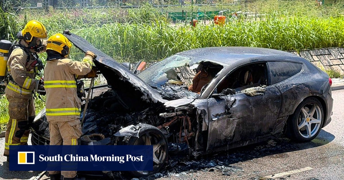 Driver escapes as Ferrari catches fire near Hong Kong light rail stop