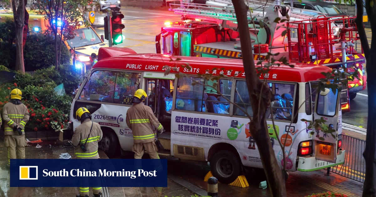 3 seriously injured after minibus mounts pavement in Hong Kong