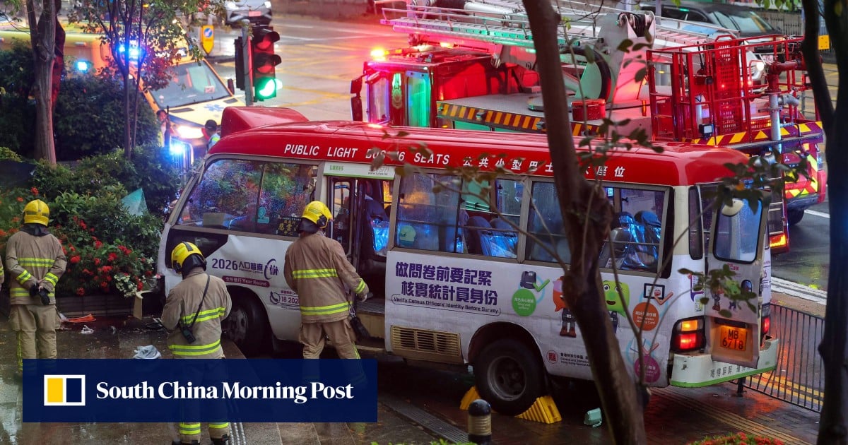 3 seriously injured after minibus mounts pavement in Hong Kong