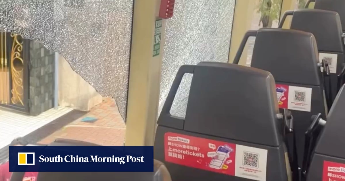 Close call as tree branch hits Hong Kong double-decker bus, smashing window