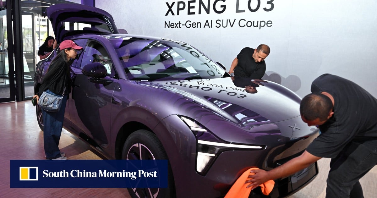 The Xpeng L03 is displayed at a launch event for the new SUV in Munich, Germany (Ảnh: Reuters)
