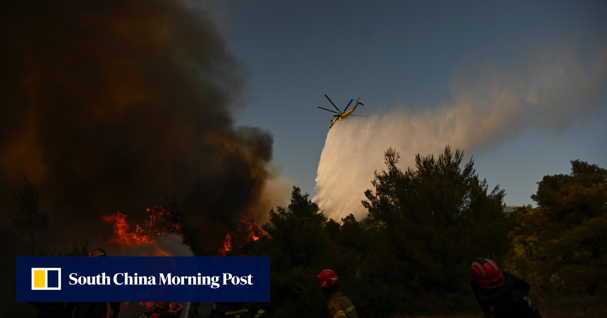 Greece firefighting helicopters collide as battle to contain wildfires continues