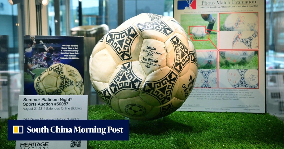 Diego Maradona’s ‘Hand of God’ football sells for US$3.35 million at US auction