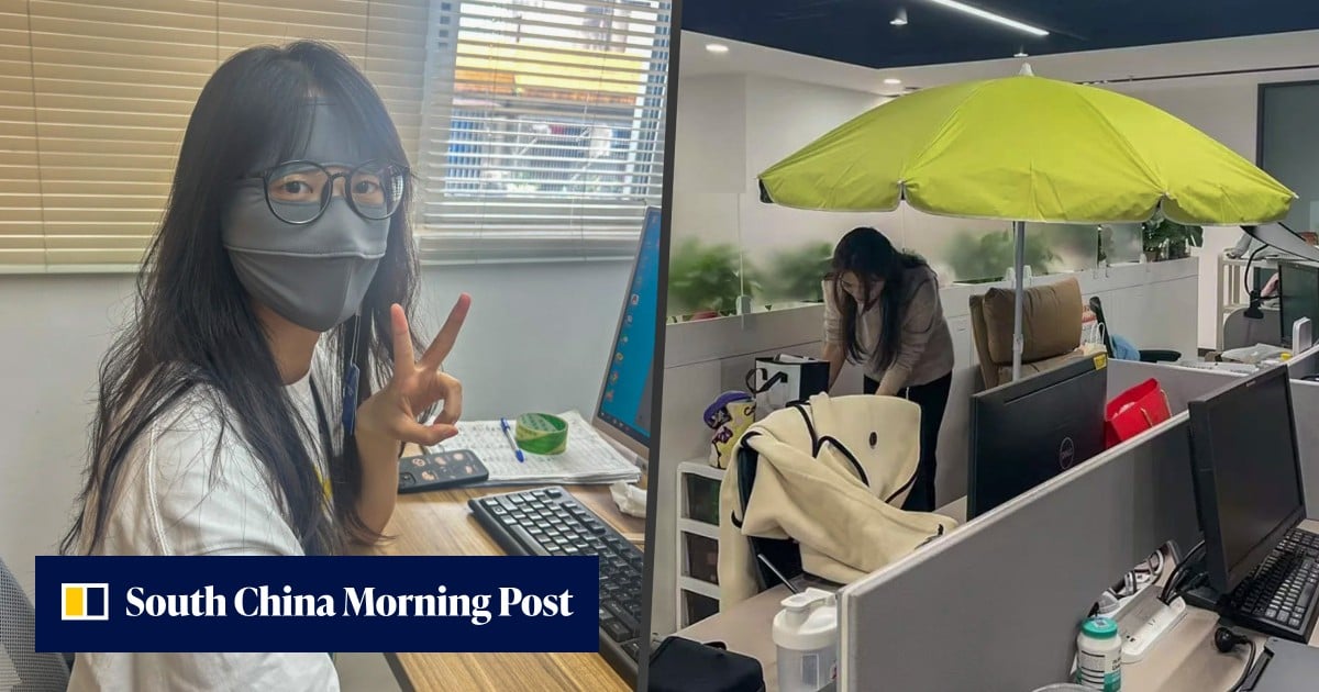 Chinese workers use parasols and sunscreen indoors to combat ‘office ageing’