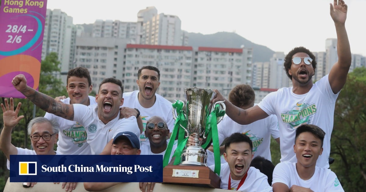 Hong Kong Premier League champions Tai Po celebrate trophy with open