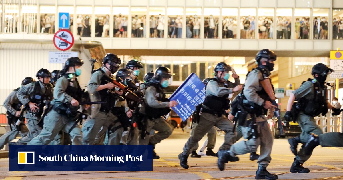 Hong Kong protests police fire pepper spray as hundreds gather in