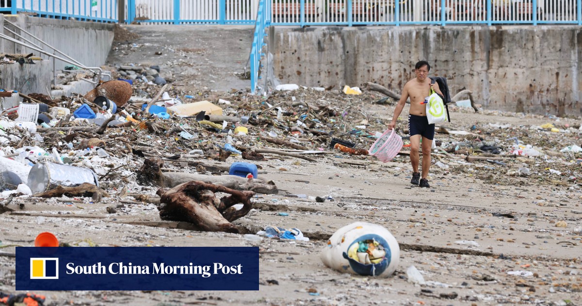Hong Kong storms expose city’s plastic pollution problem, with beaches