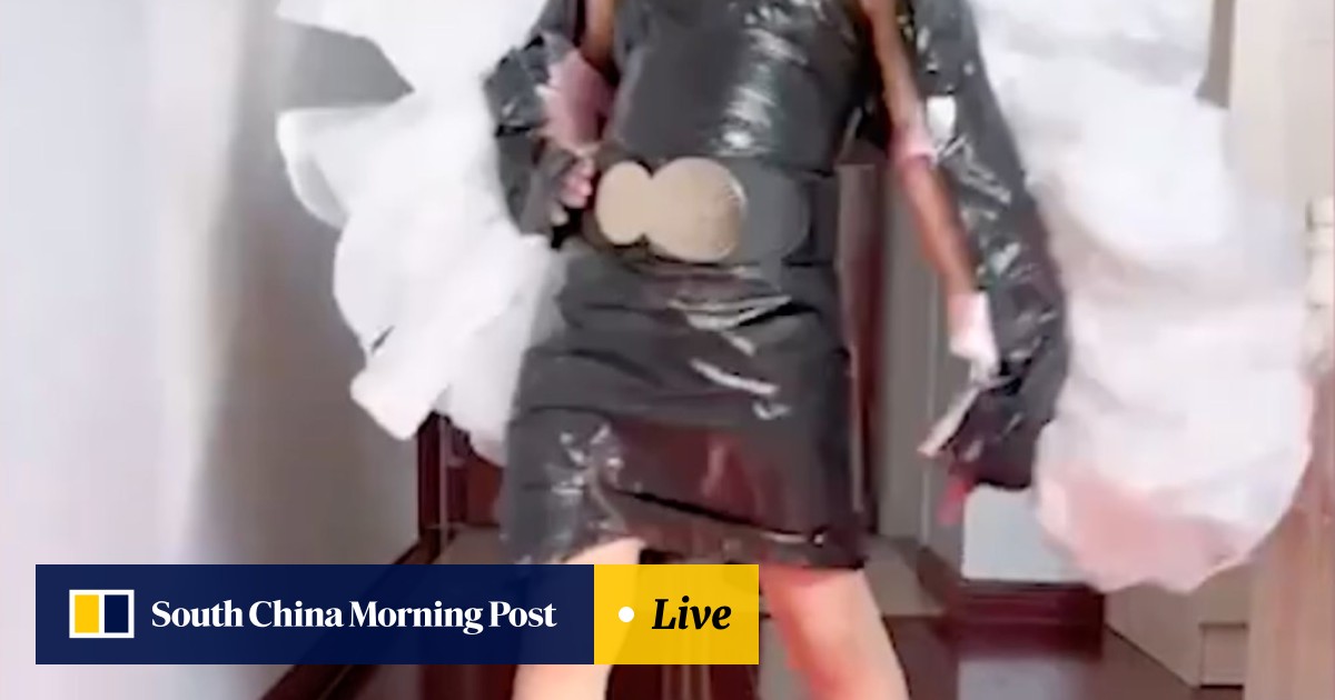 An actress wearing a dress made out of garbage bags, Academy