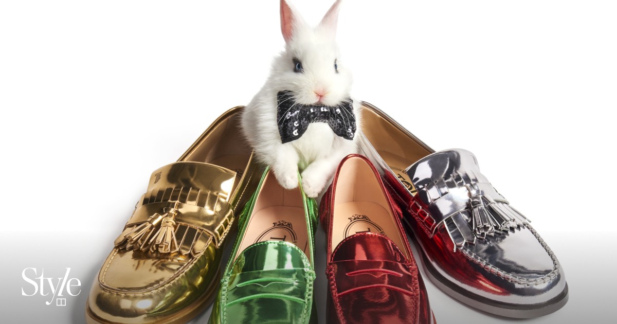 Tod\'s x Alber Elbaz Two-Tone Leather Penny Loafers in White, Black & Burgundy TOD main image 2