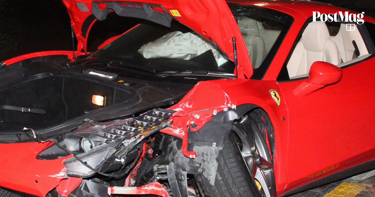 Driver crashes HK$4.8m red Ferrari into hillside in Hong Kong's