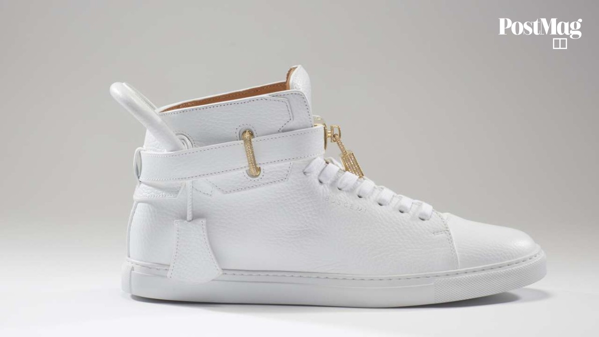 Buscemi 100MM white leather high-top sneakers with gold-plated hardware Size 43 Buscemi 100mm Shoe White Leather main image 3