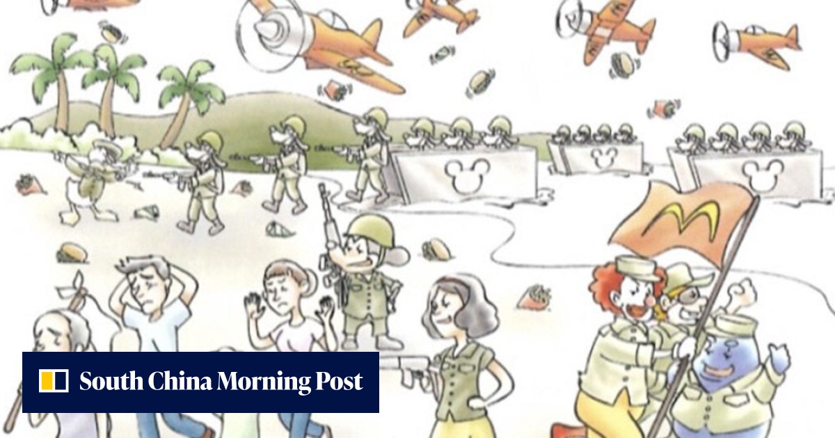 Hong Kong cartoon depicting US invasion by gun-toting Mickey Mouse and evil Ronald McDonald in textbook for overhauled liberal studies subject sparks row - Vimarsana News