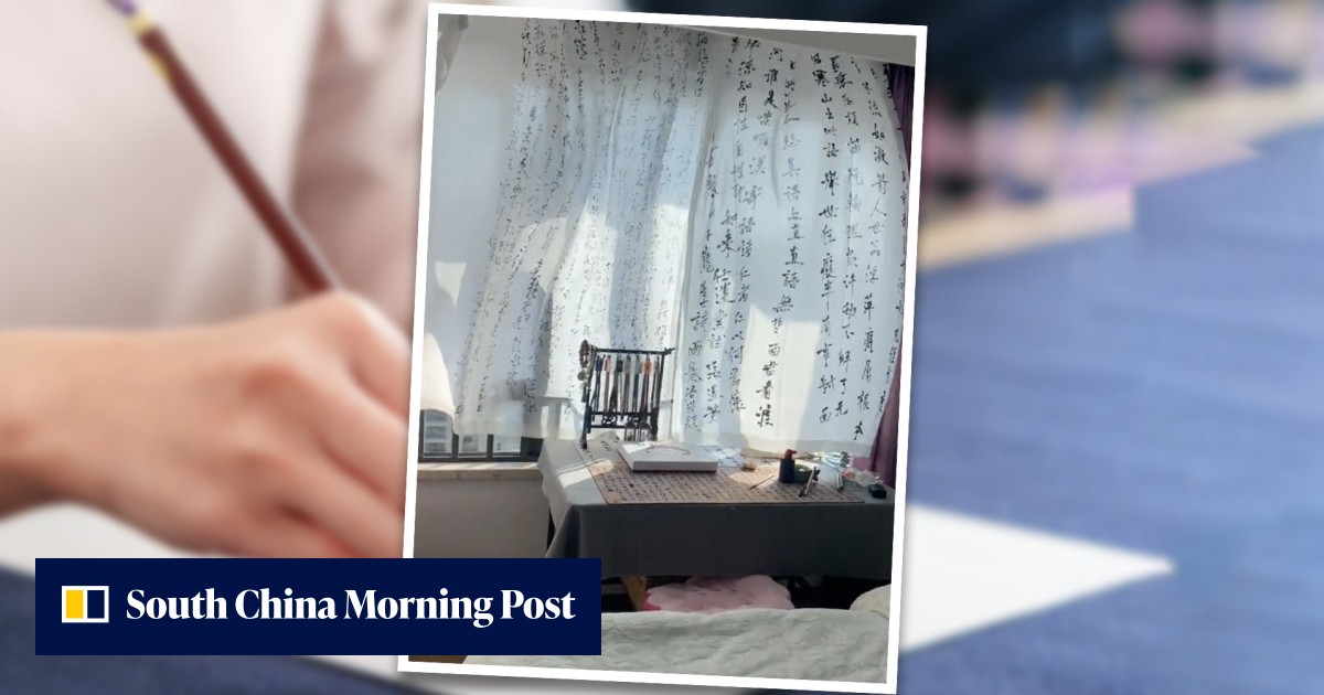 'Even the wind has become art': woman turns home curtains into artistic scrolls with Chinese calligraphy to delight of art lovers online - Vimarsana News