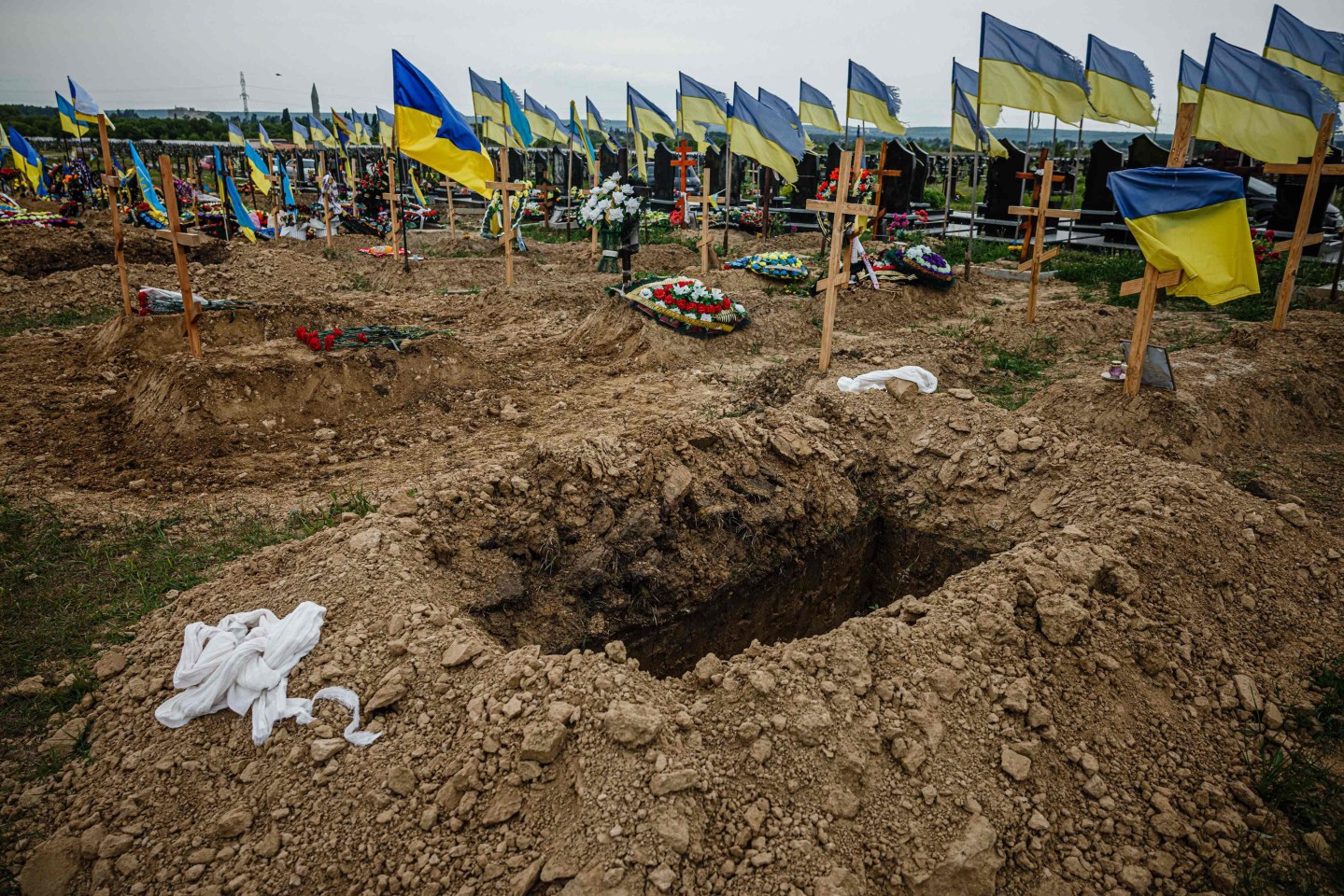 An empty grave in the military section of Kharkiv cemetery number 18 in Bezlioudivka, eastern Ukraine. Photo: AFP