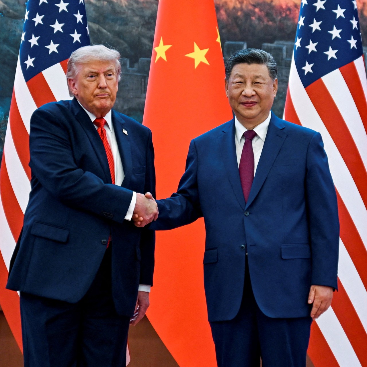 US President Donald Trump (left) shakes hand with China’s Xi Jinping at the Great Hall of the People in Beijing on May 14. Photo: Reuters