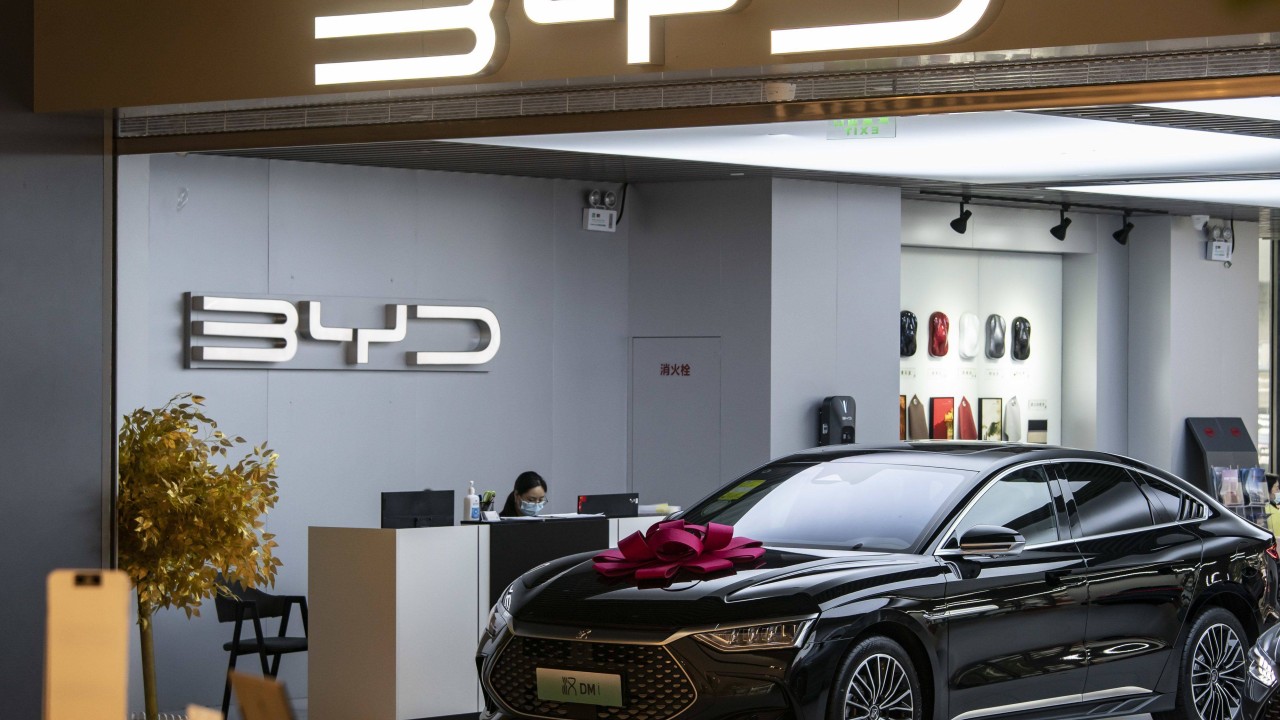 A BYD showroom in Shanghai on August 31, 2022. The Shenzhen automaker chalked up record sales for the ninth straight month in November. Photo: Bloomberg