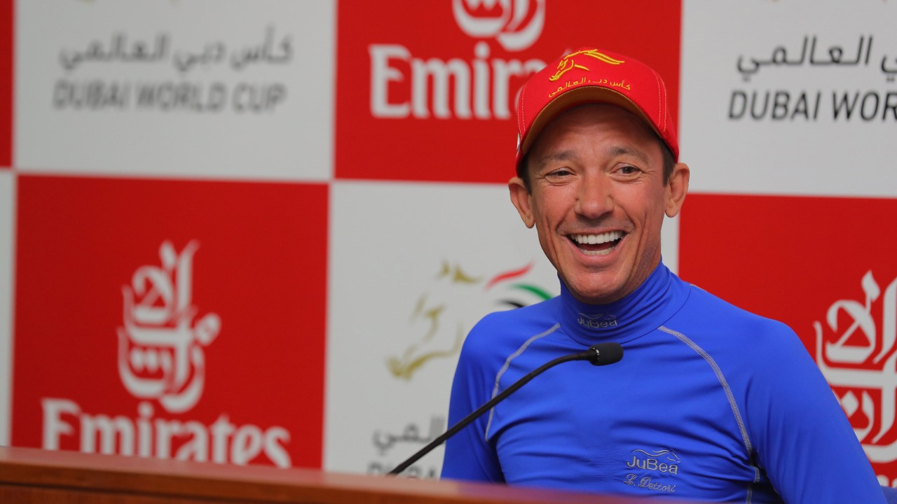 Frankie Dettori chats to the press at Meydan on Thursday morning. Photos: Kenneth Chan