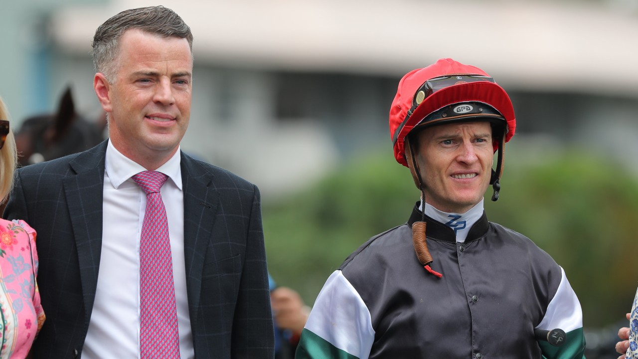 Trainer Jamie Richards and jockey Zac Purton are all smiles after La Forza’s win at Sha Tin. Photos: Kenneth Chan