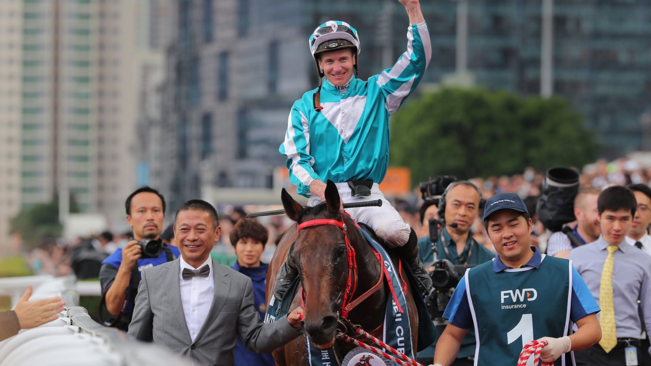 Danny Shum with Romantic Warrior after his brave QE II Cup win.