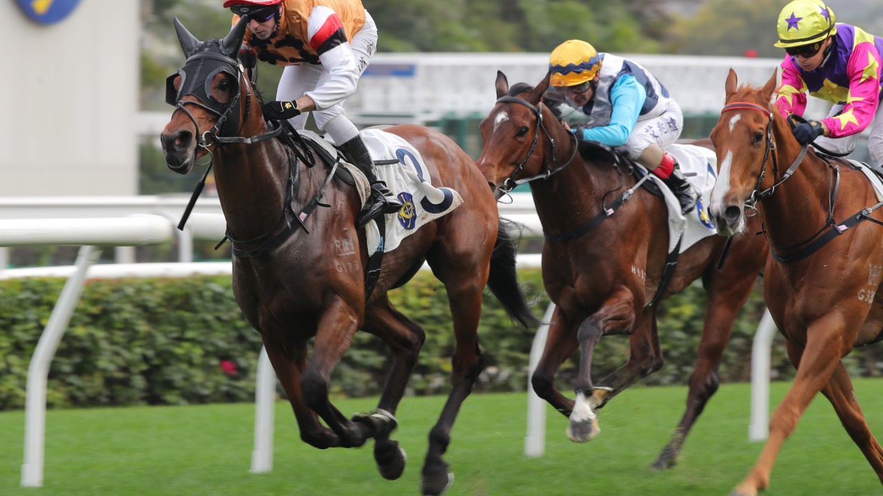 Brenton Avdulla guides Atullibigeal to victory at Sha Tin in February.