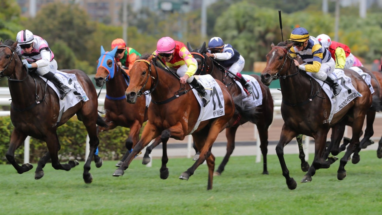 My Wish (11) and Luke Ferraris win the Hong Kong Classic Mile at the Chinese New Year Raceday.