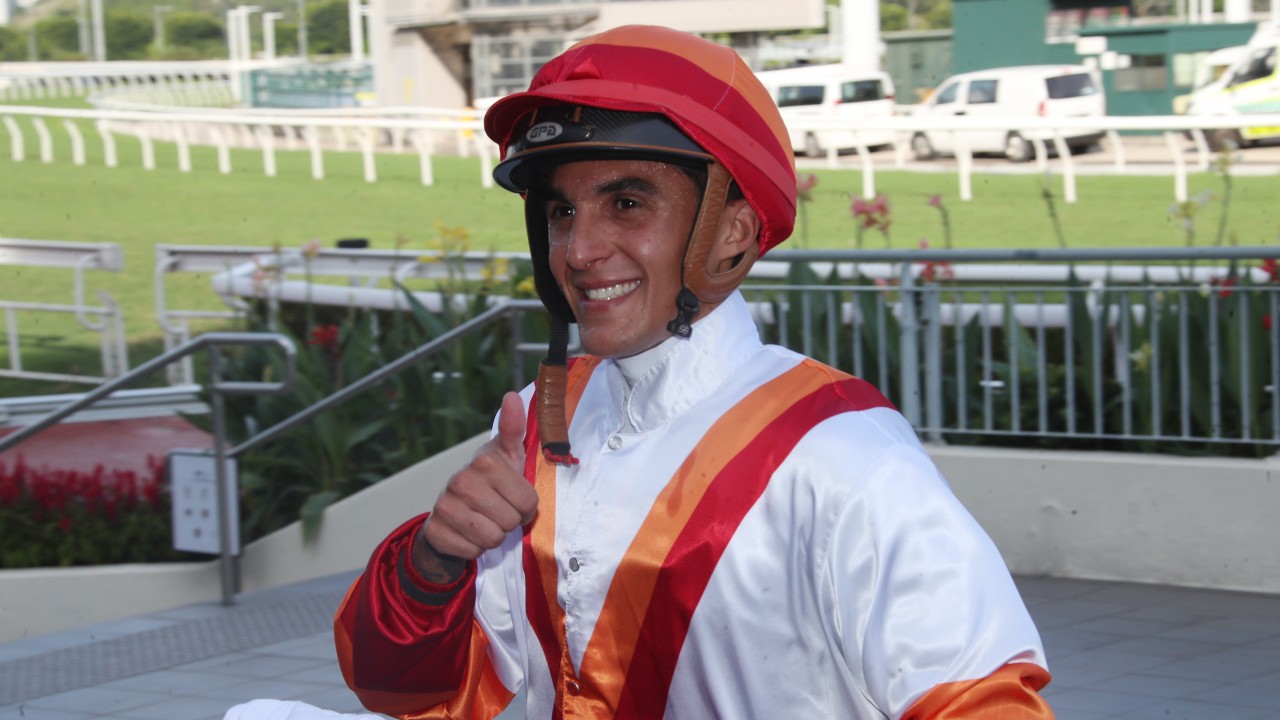 Hong Kong-based Keagan de Melo is in action at Greyville on Sunday. Photo: Kenneth Chan
