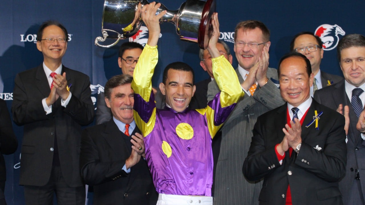 Joao Moreira celebrates his victory in the 2012 International Jockeys’ Championship.